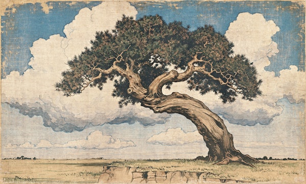 Vintage Bonsai Pine Landscape