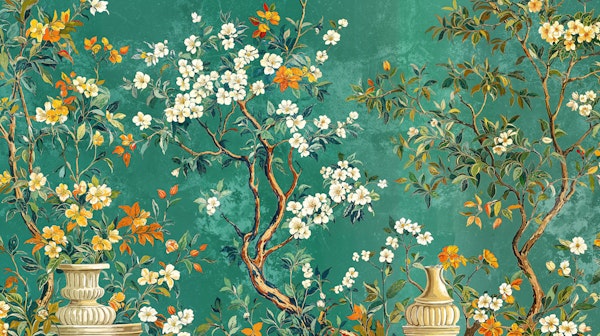 Vintage Floral Trees Teal