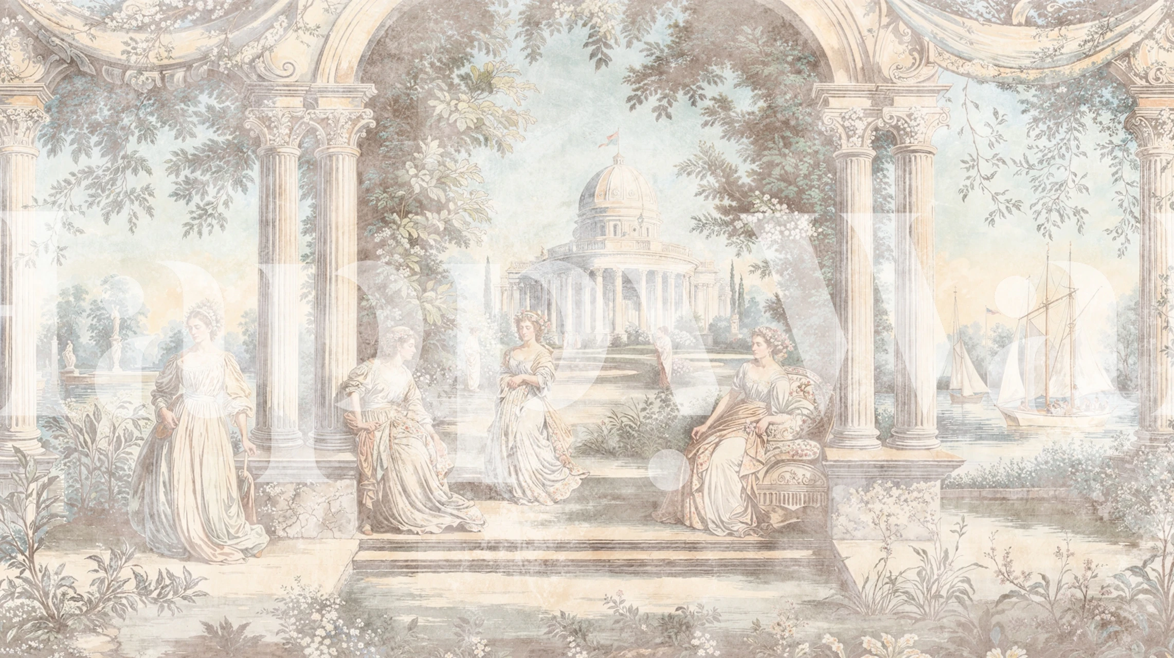 Pastel Roman columns wallpaper in a light room