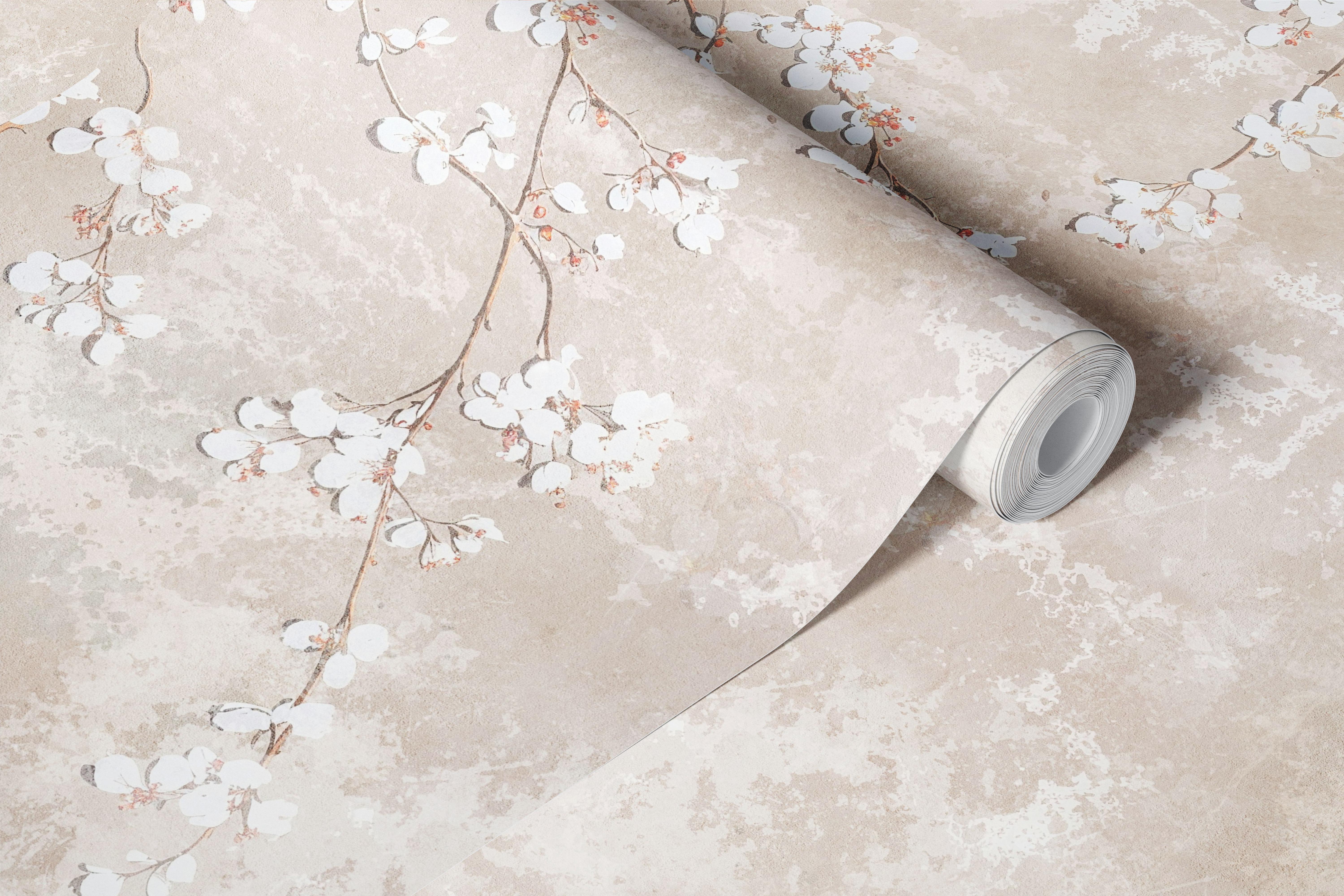 Beige room with soft sakura branches wallpaper