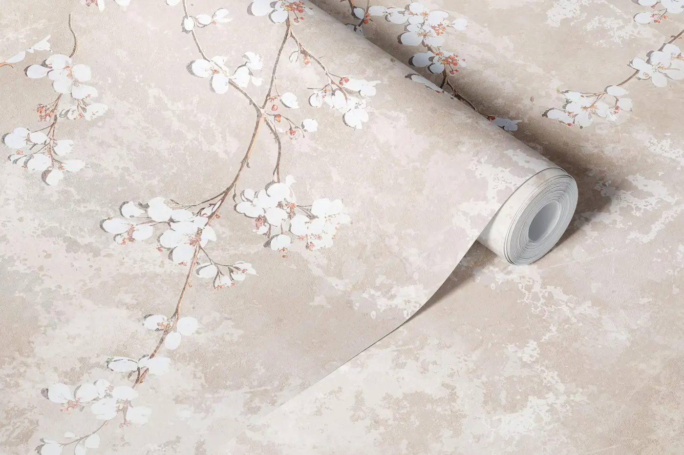 Soft Sakura Branches Beige wallpaper roll