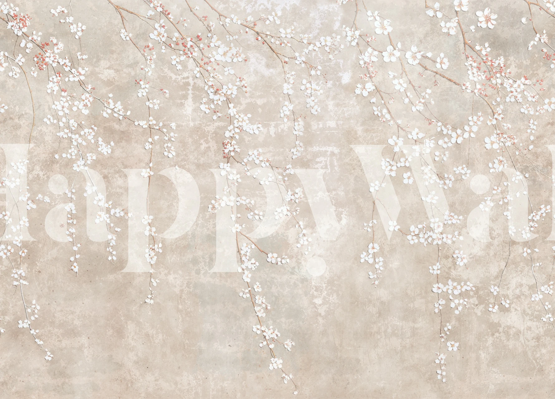 Beige room with soft sakura branches wallpaper