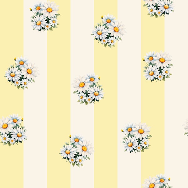 Daisy Bouquets on Soft Yellow Stripes