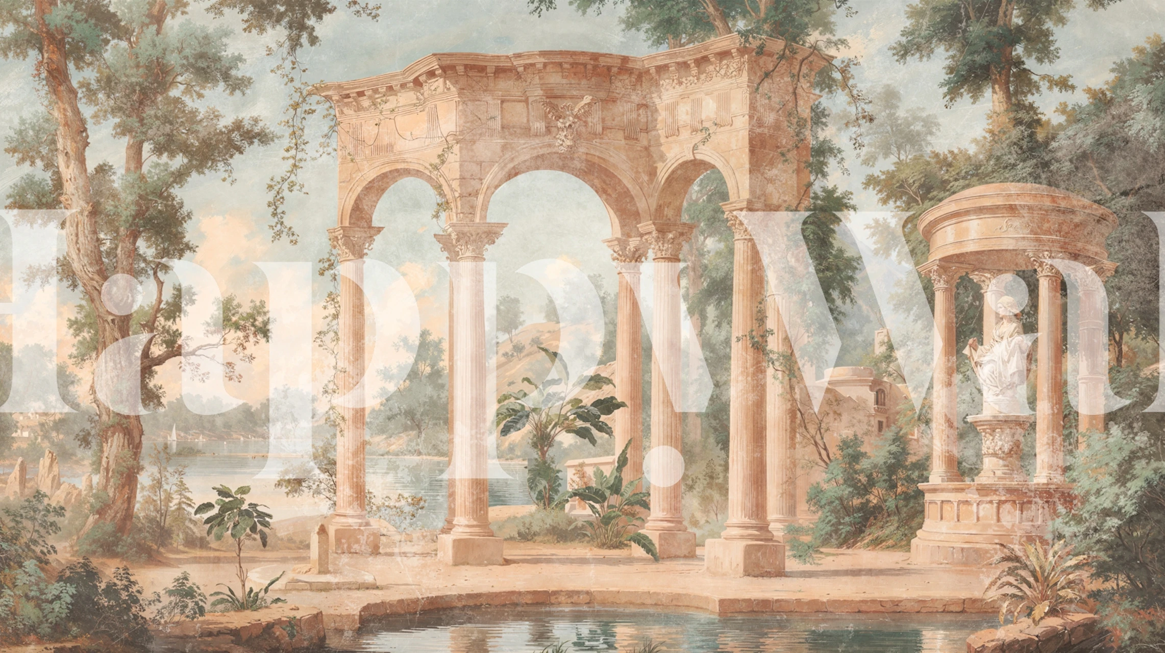 Classical garden ruins wallpaper in a room