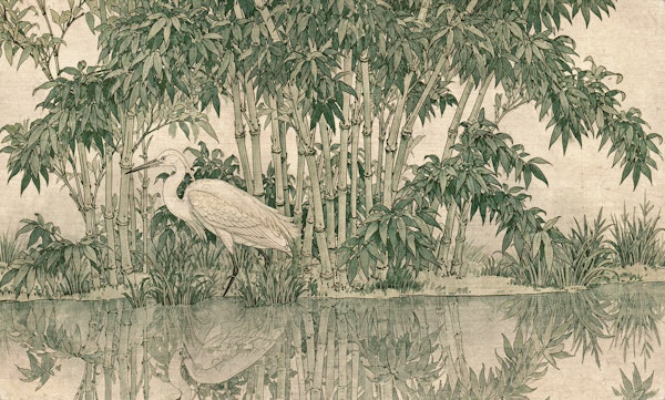 Japanese Bamboo & Crane Mural
