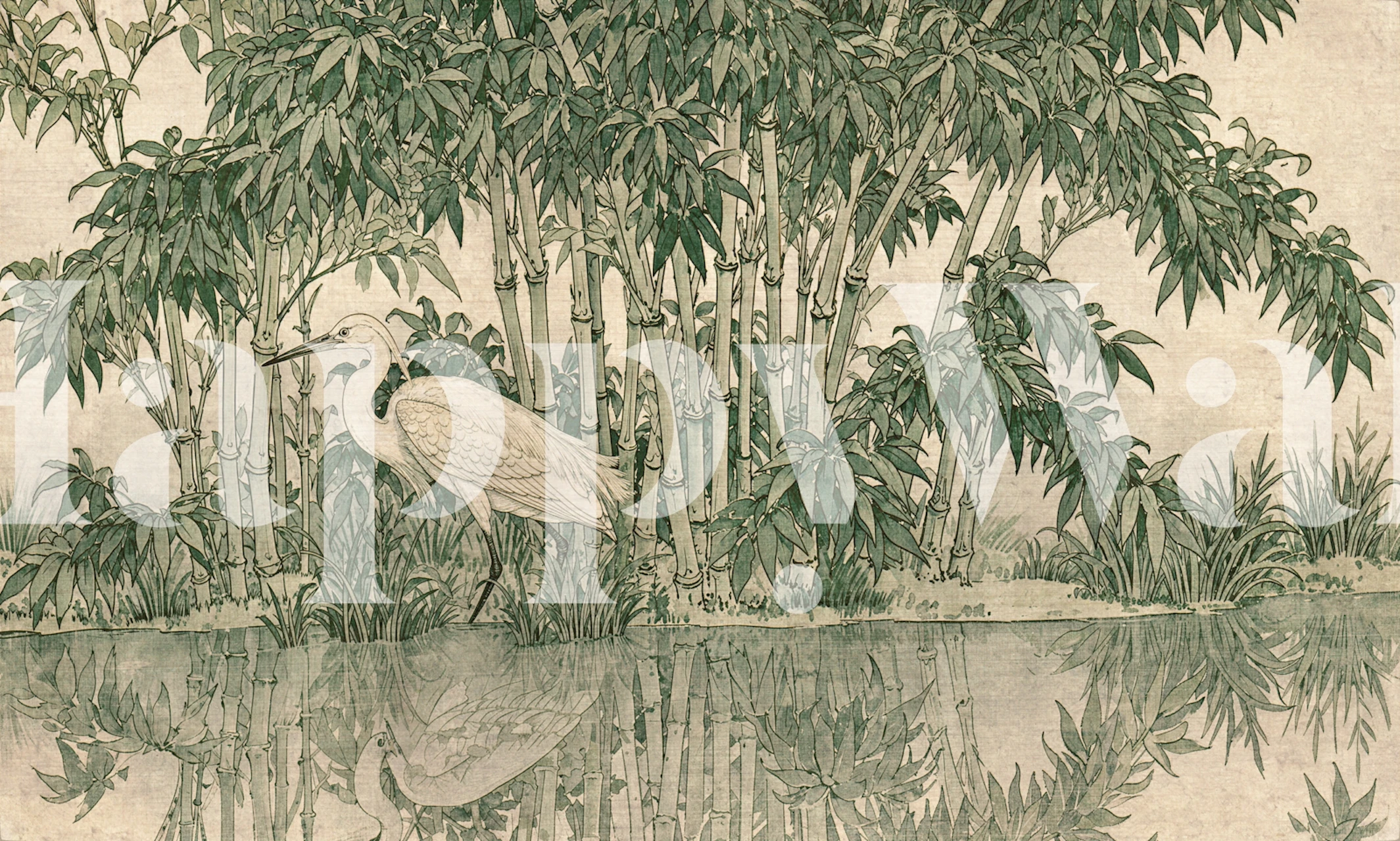 Japanese bamboo crane wallpaper in a room