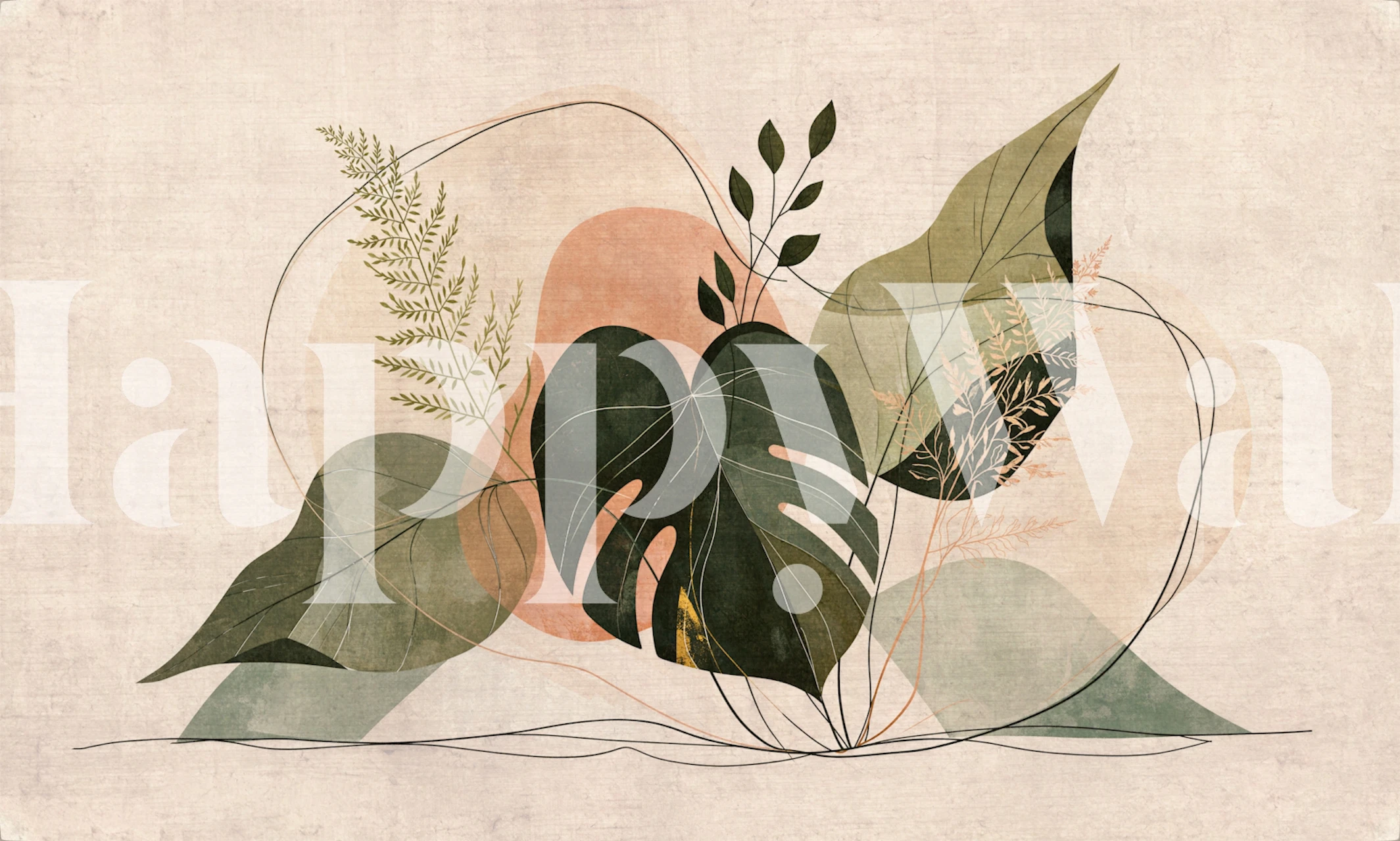 Abstract botanical Japandi wallpaper in a room
