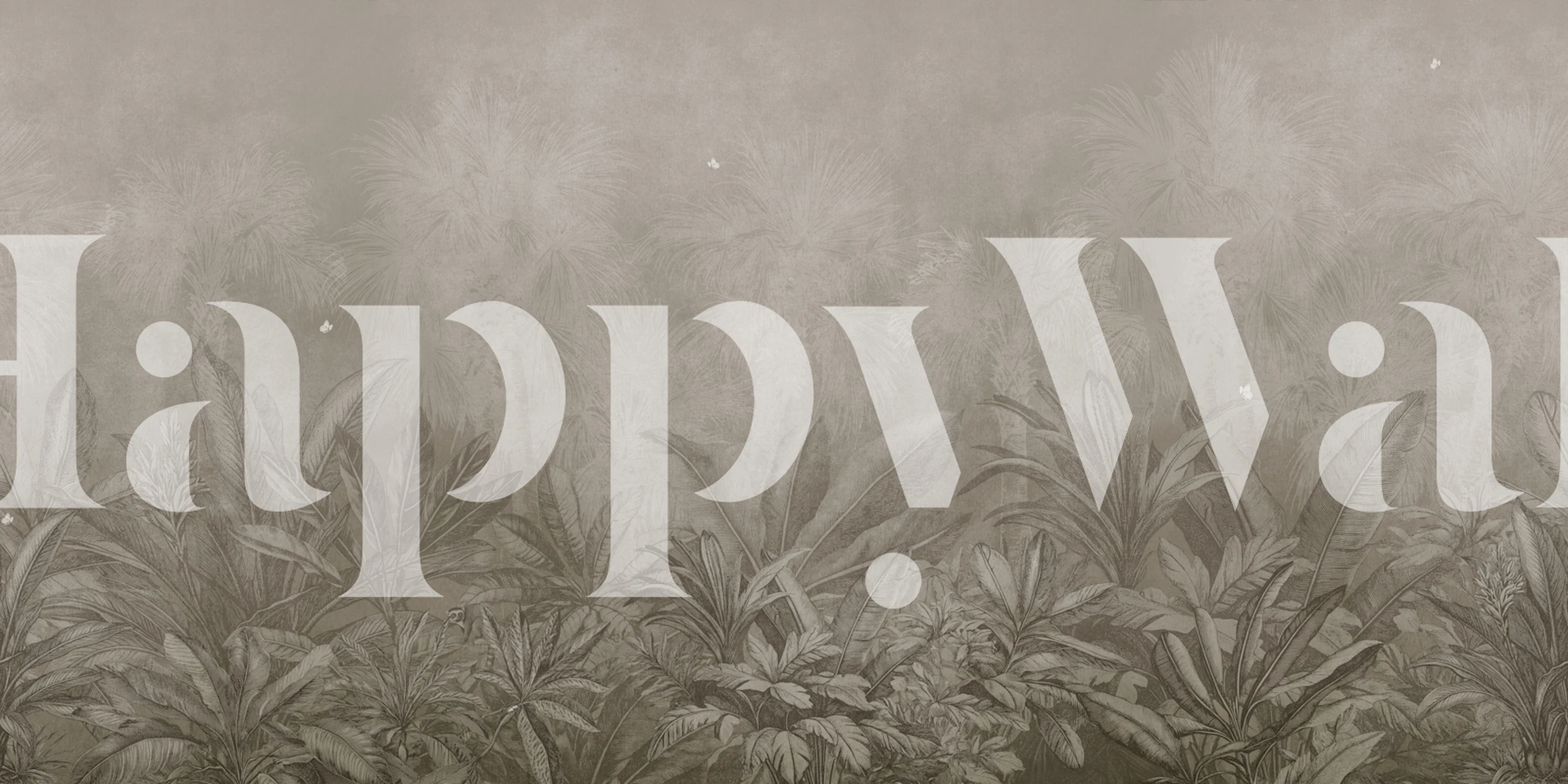 Sepia jungle wallpaper in a neutral room