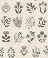 Vintage Botanical Herbarium - black ink wallpaper