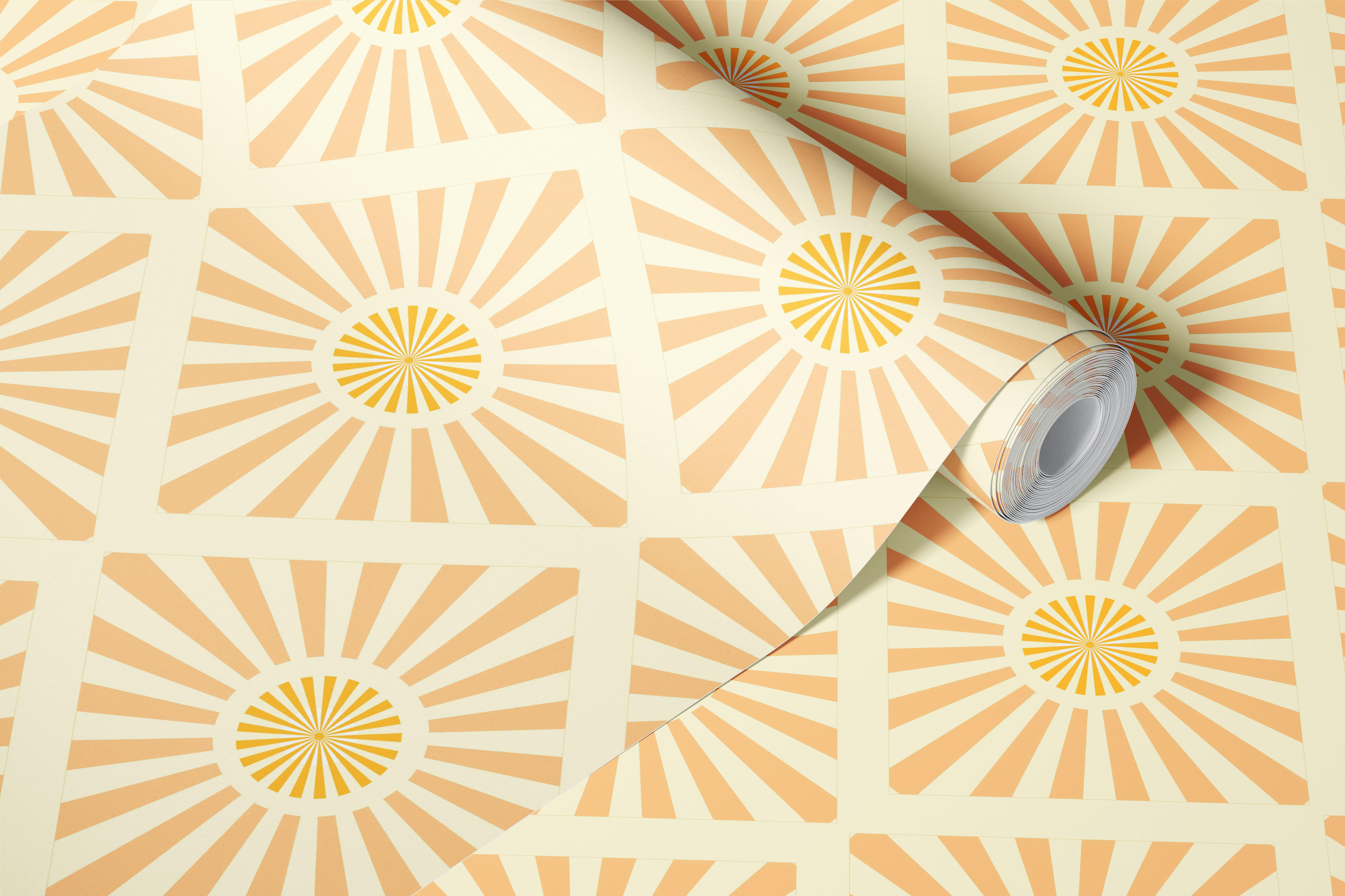 Peach sunburst wallpaper in a bright room