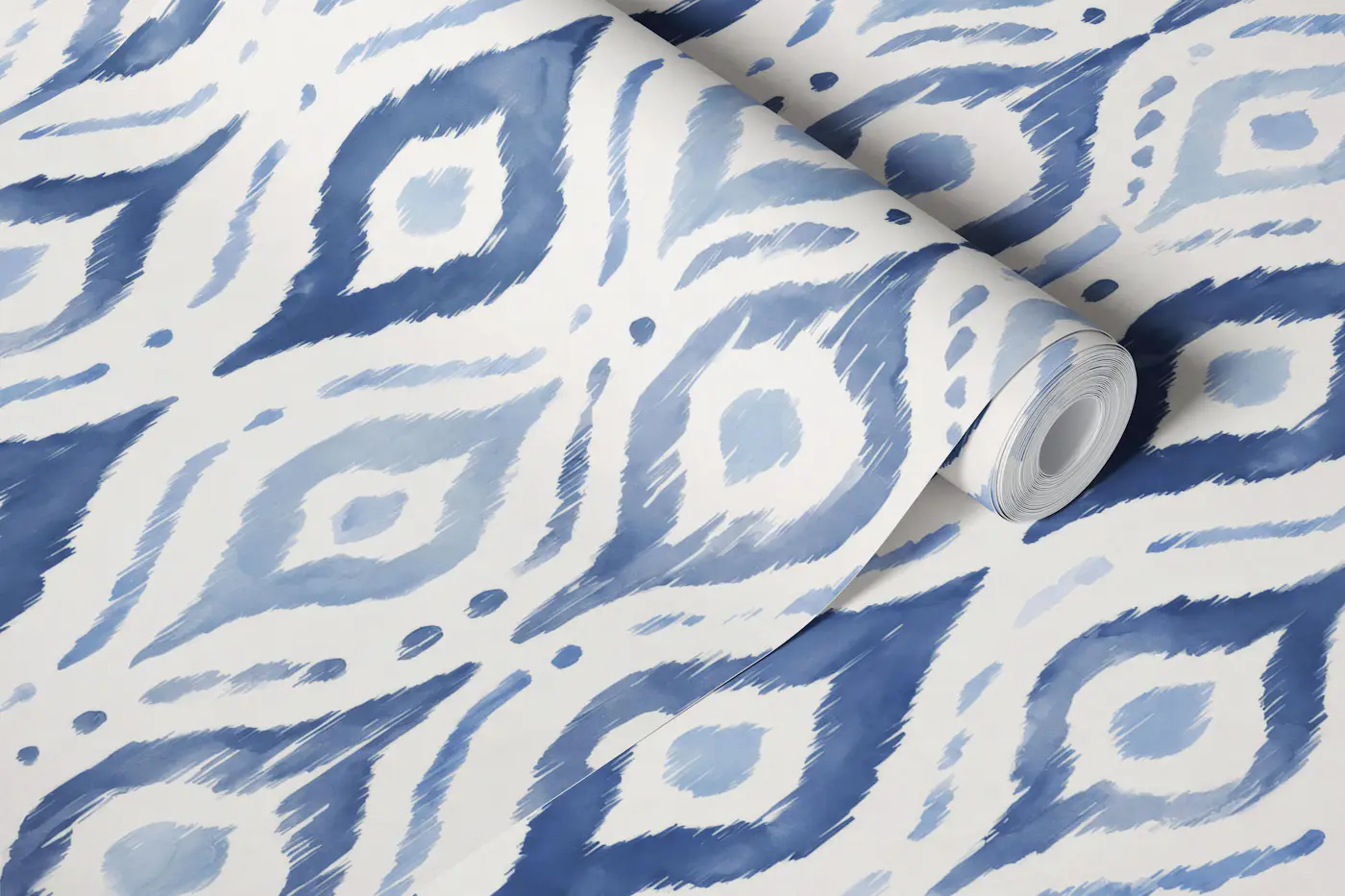 Coastal Indigo Ikat wallpaper roll