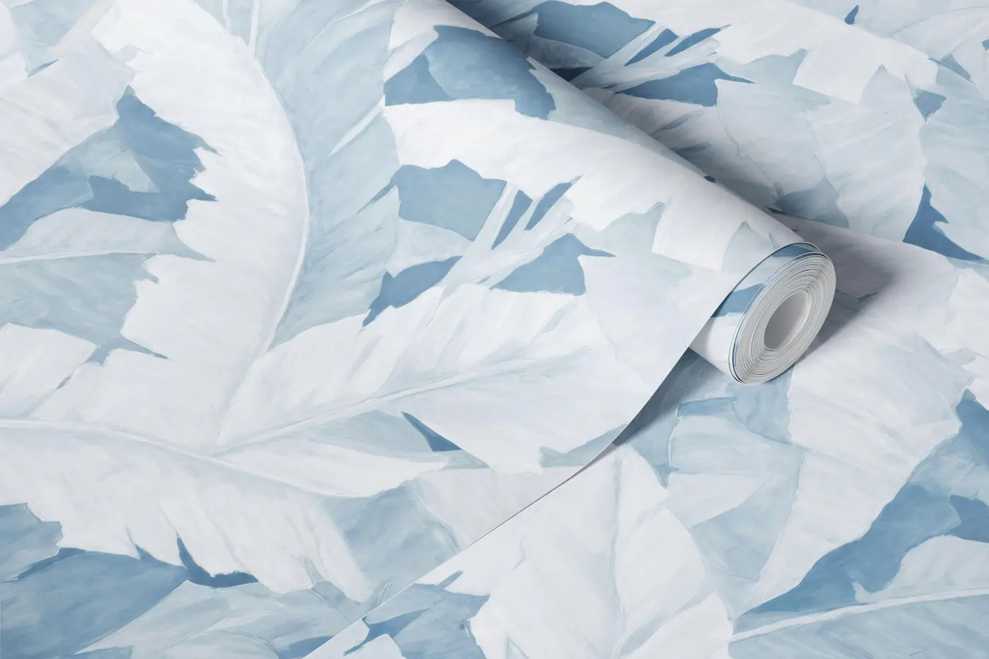 Coastal Blue Tropical Leaves wallpaper roll