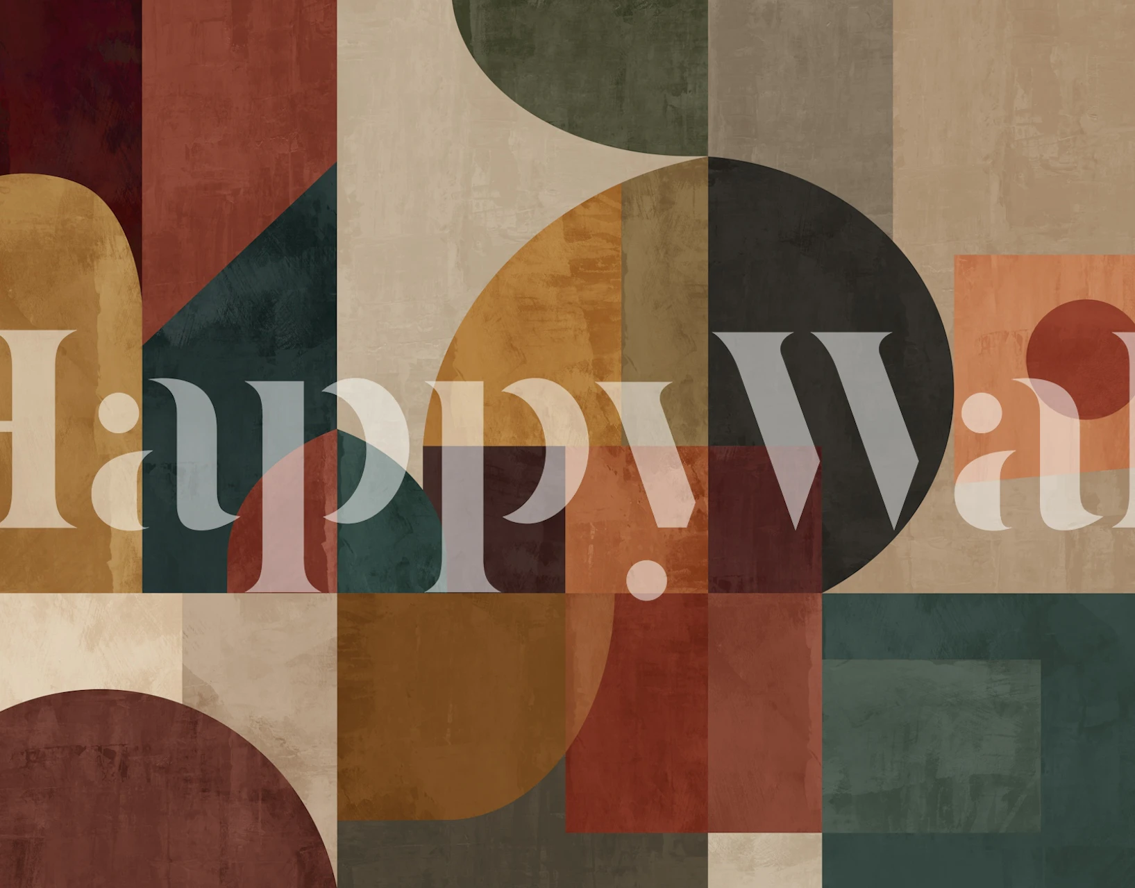 Mid century geometric wallpaper in earth tones room