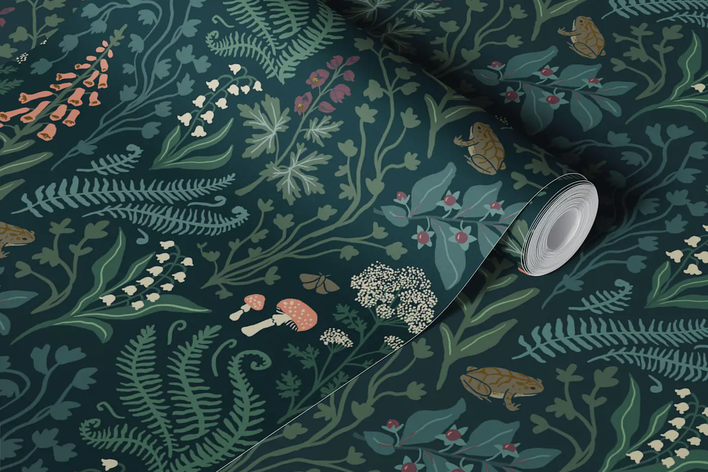Dark Green Forest Witchy Botanicals wallpaper roll