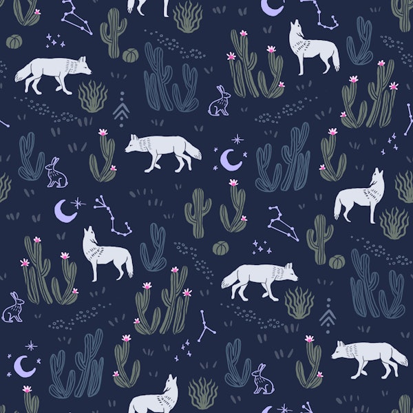 Celestial Desert Night Coyote and Cactus