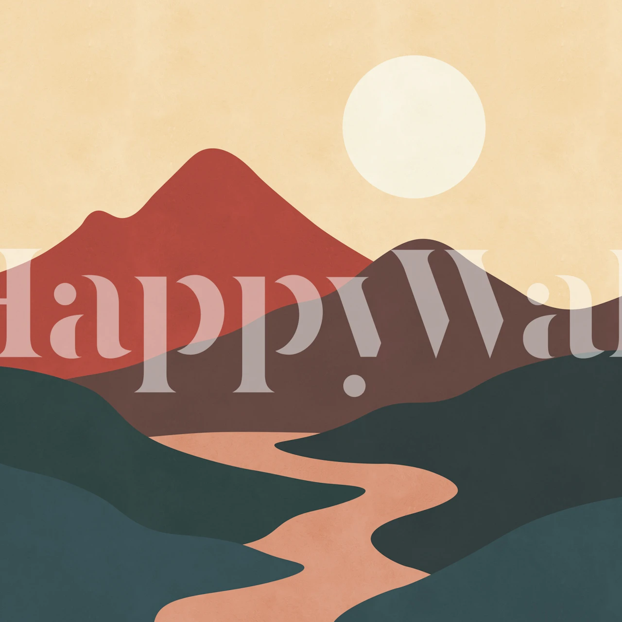 Minimal sunset mountain wallpaper in a room
