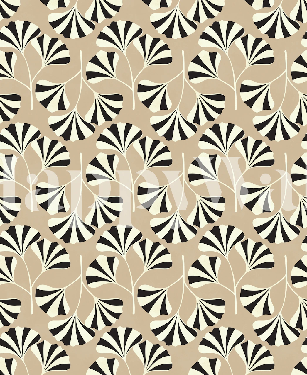 Art Deco fan leaf wallpaper in a beige room