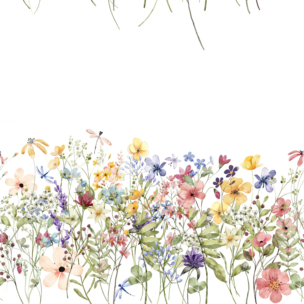 Watercolor floral border wallpaper in a bright room