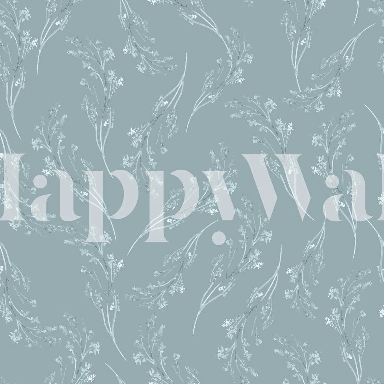 Dusty blue botanical vine wallpaper in a room