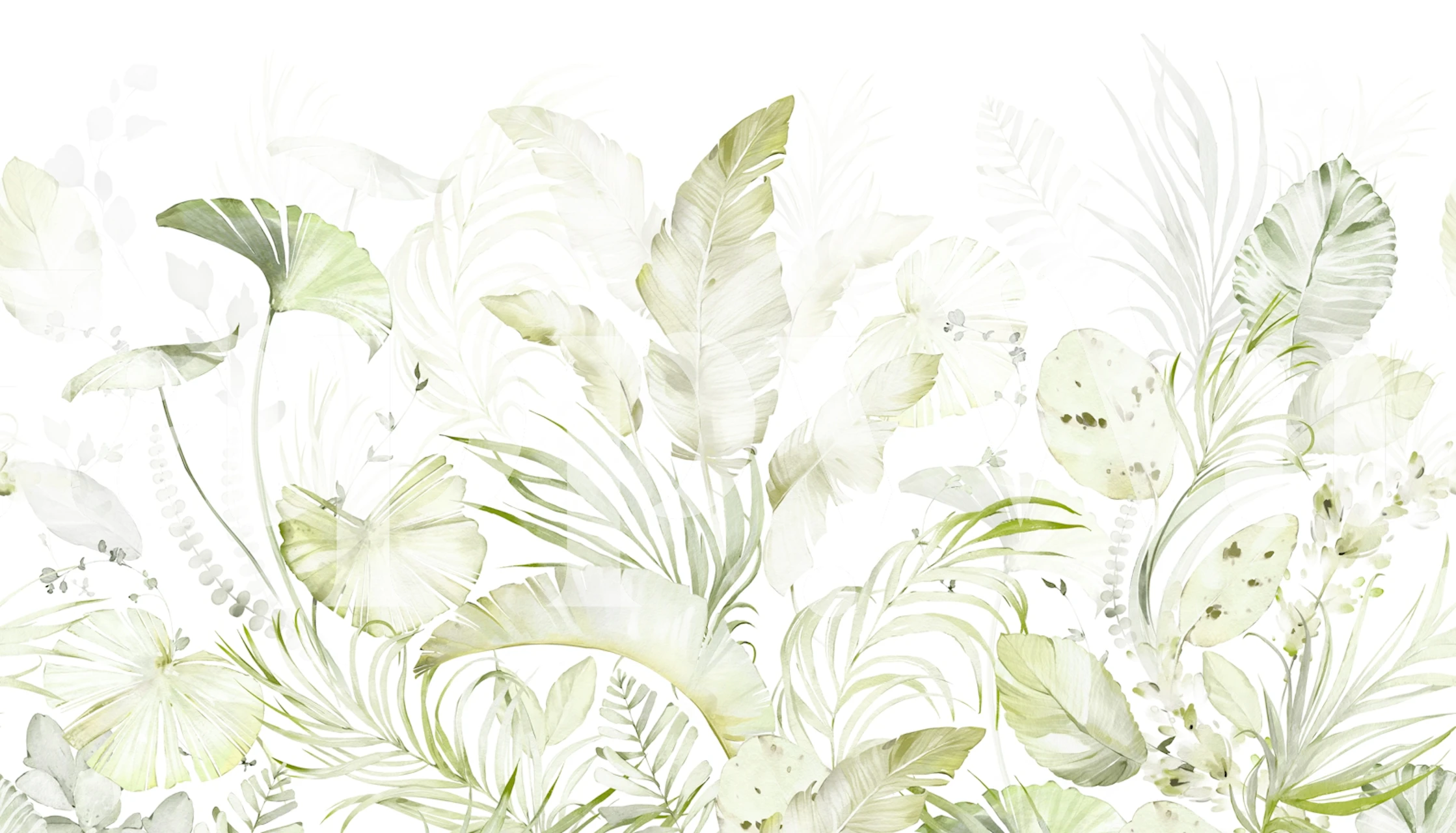 Light green tropical leaf wallpaper in a room