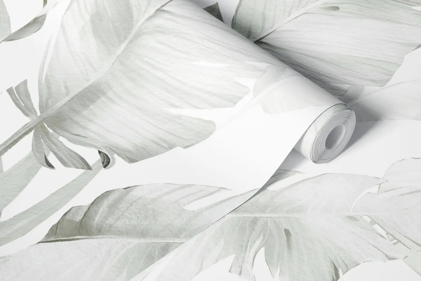 tropical plants grey wallpaper roll