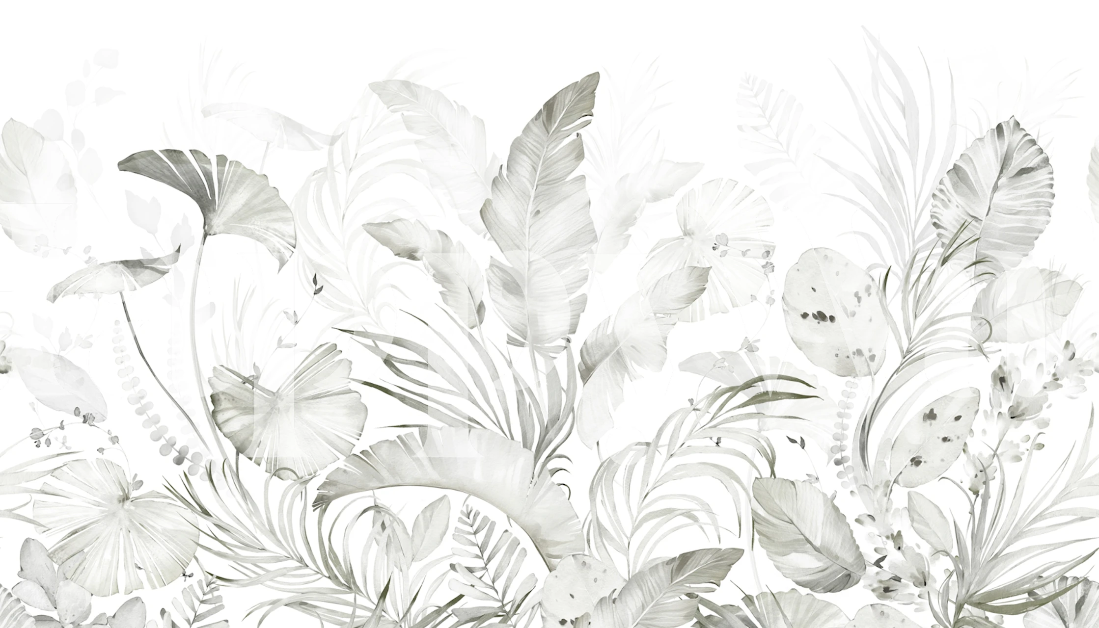 Grey tropical plants wallpaper in a modern room