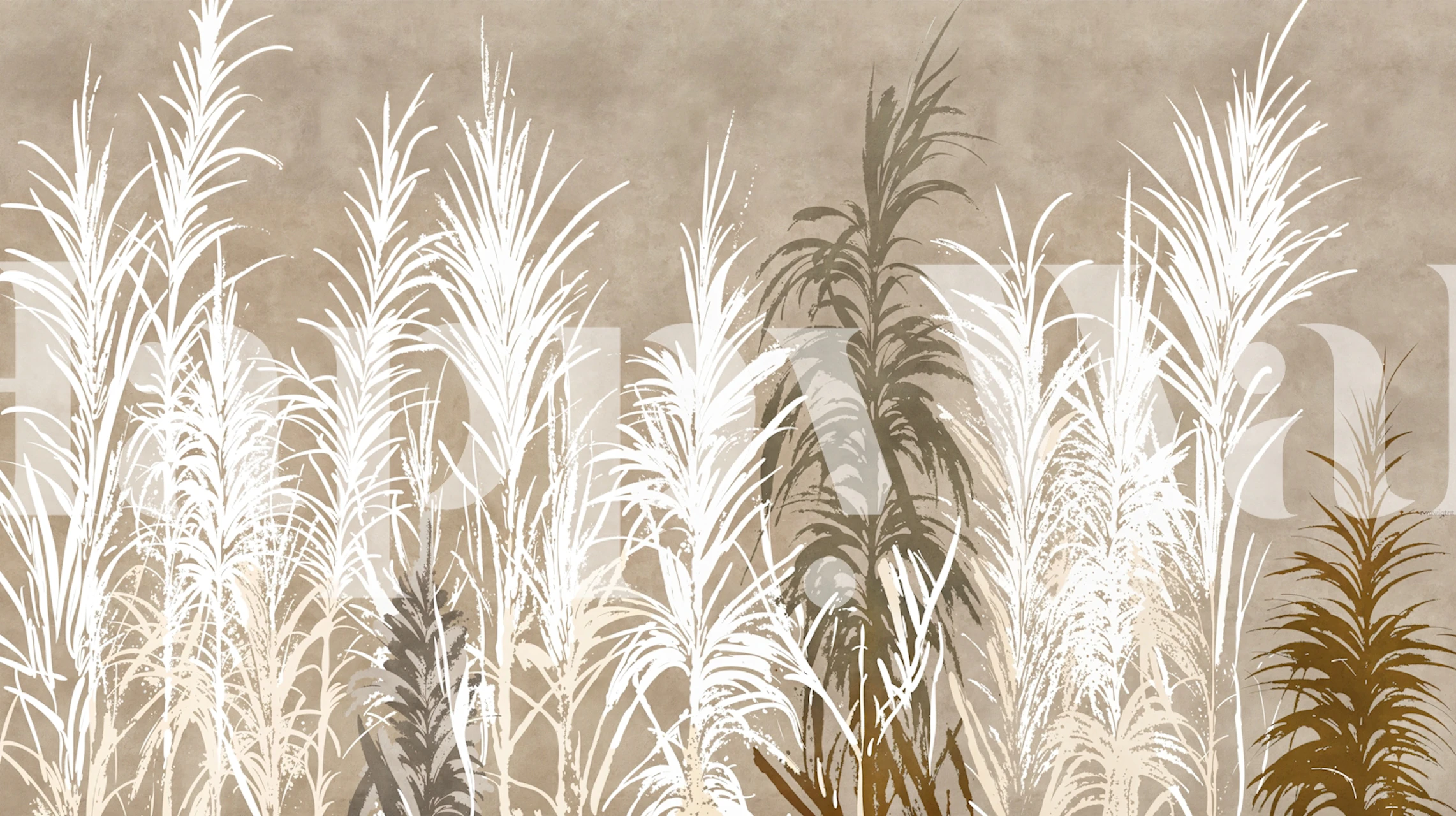 Neutral pampas grass wallpaper in a beige room