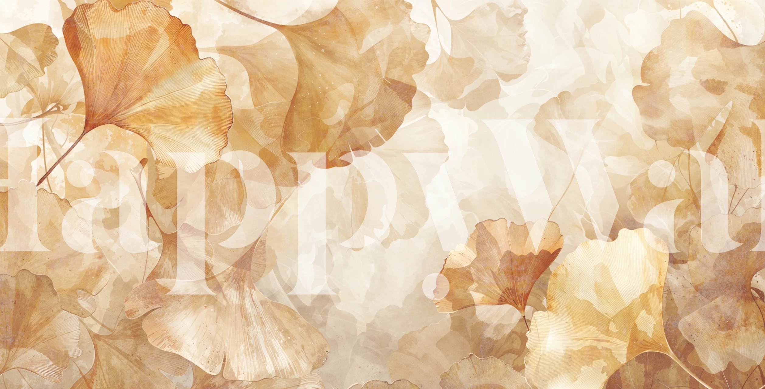Sepia ginkgo leaf wallpaper in a neutral room