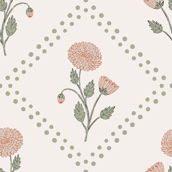Soft Botanical Chrysanthemum Dotty Green