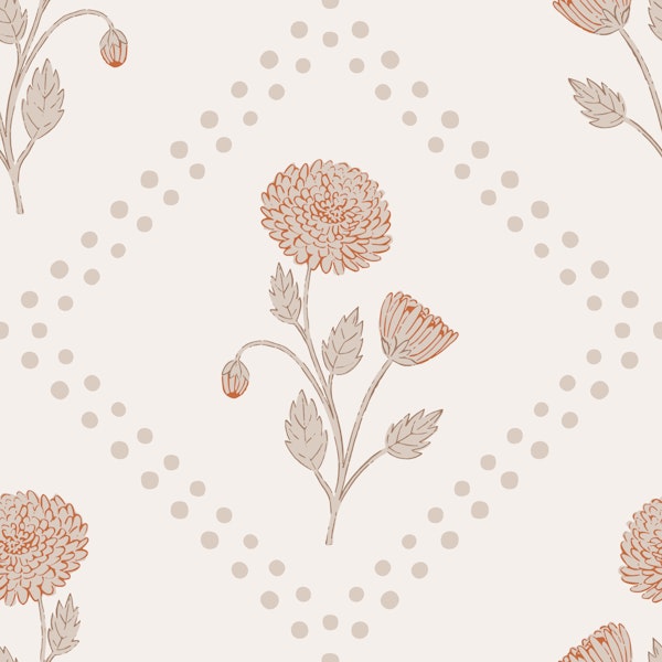 Soft Botanical Chrysanthemum Dotty Beige