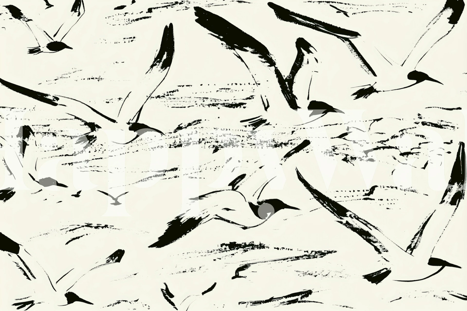 Abstract seabird wallpaper in a modern room