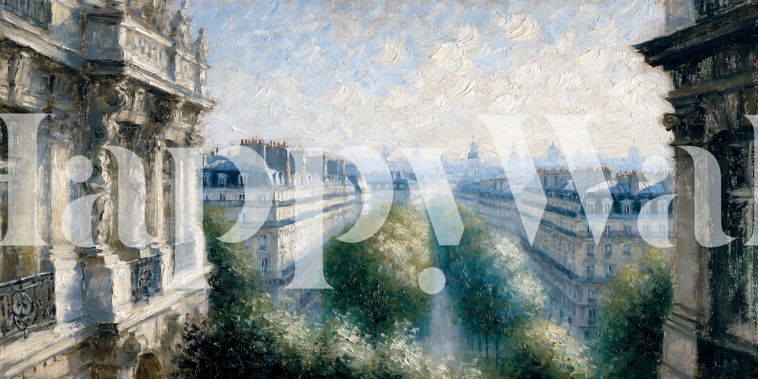 Paris rooftop wallpaper in a bright room