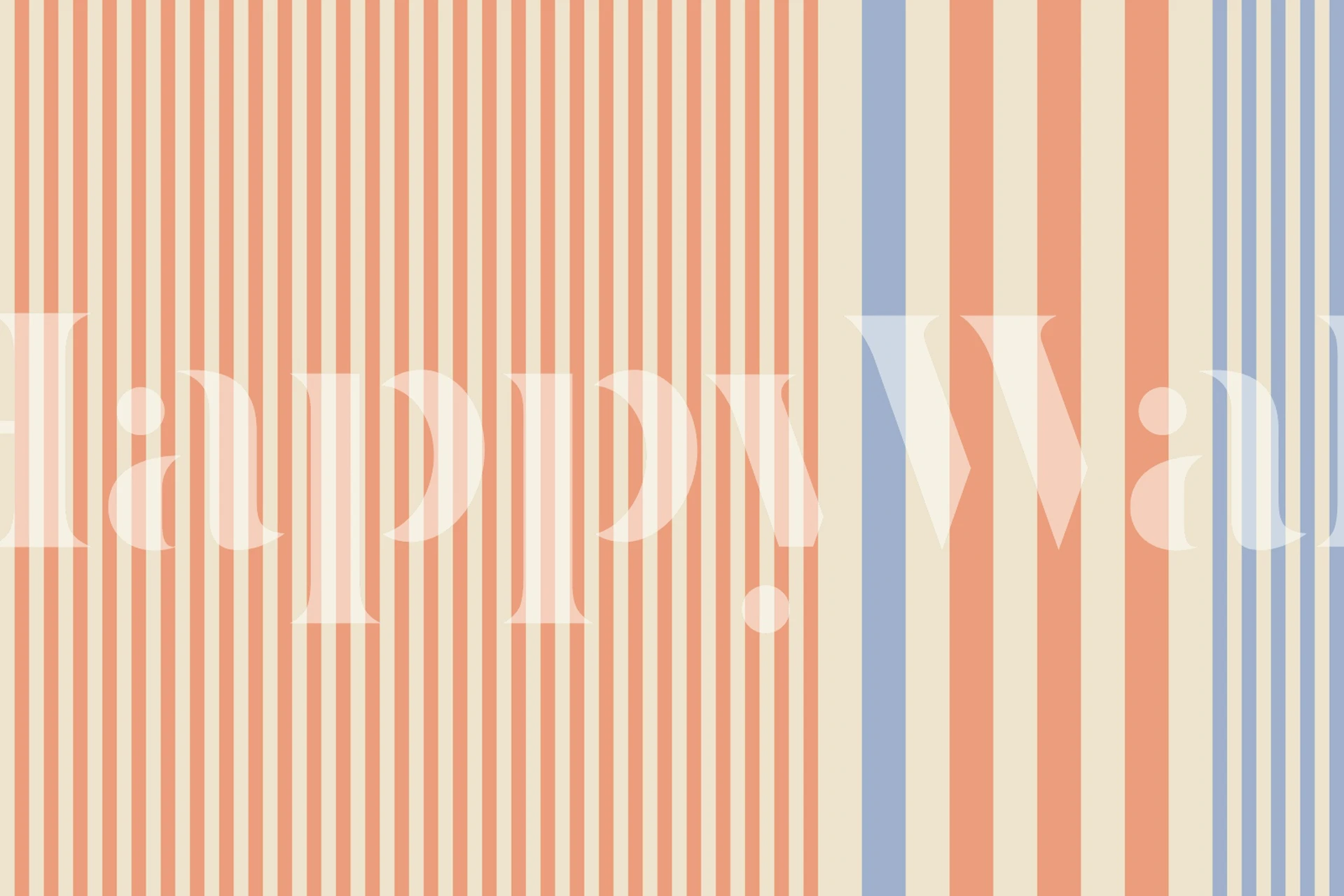 Peach blue mixed width stripe wallpaper in room