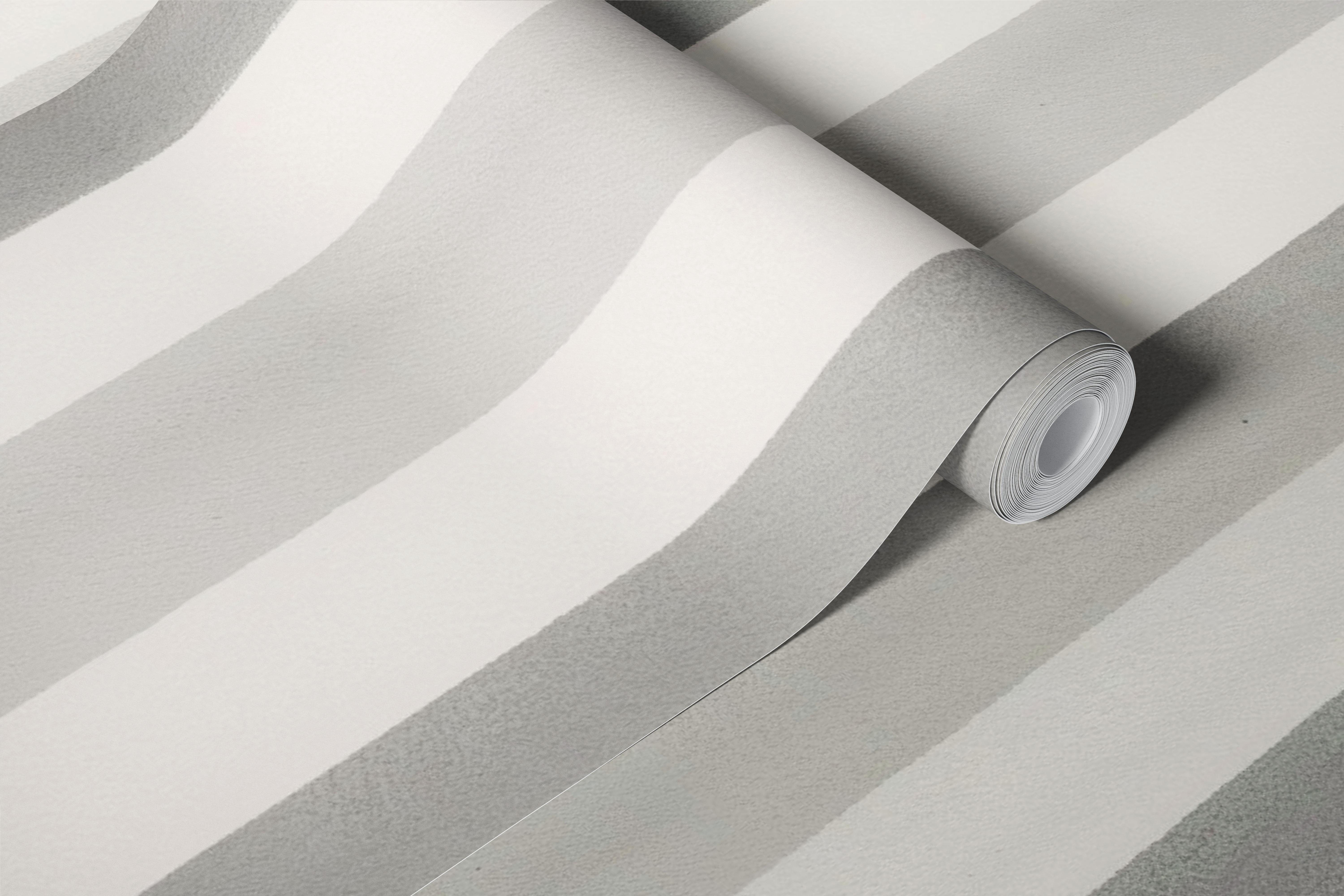 Grey and white striped wallpaper in a room
