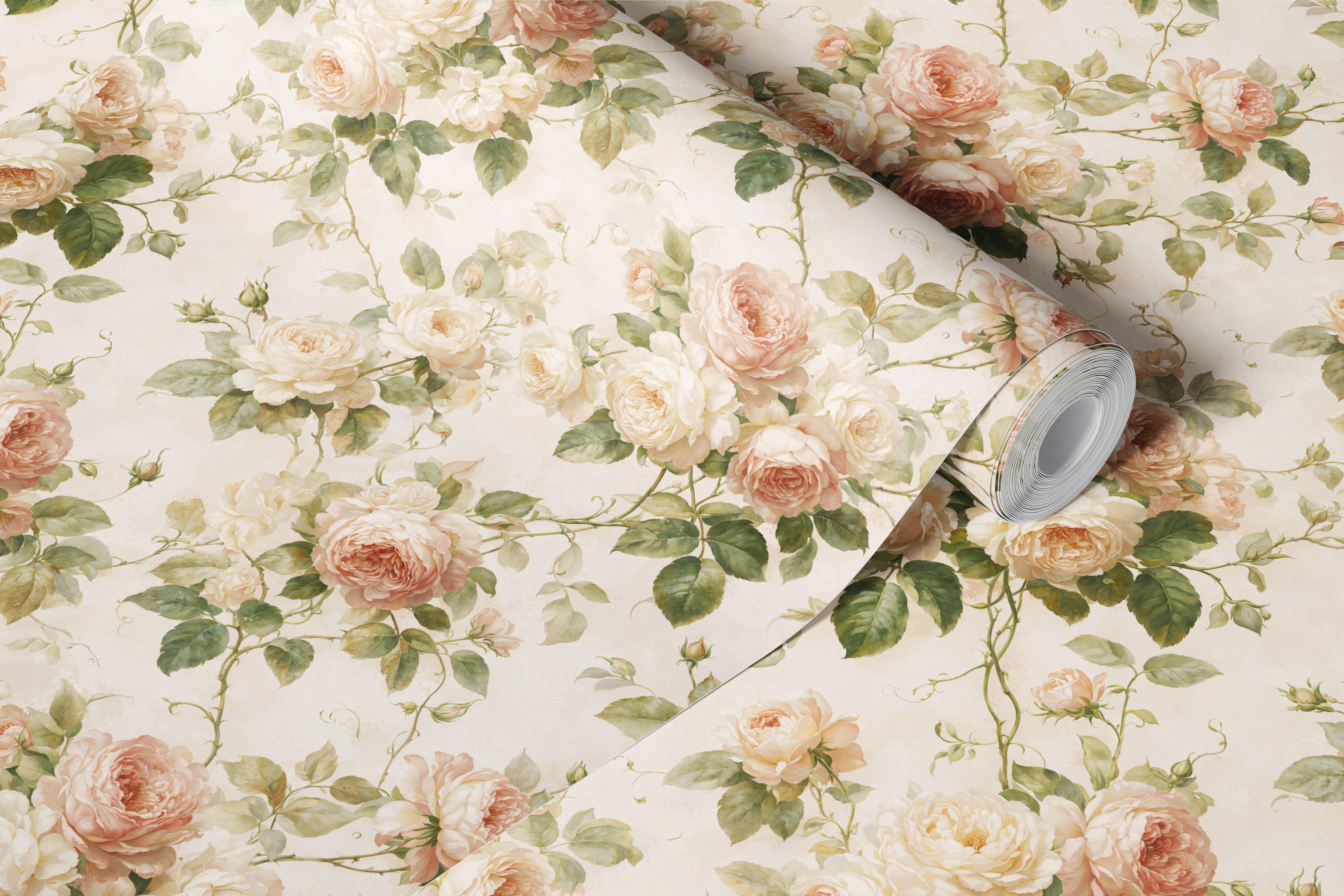 Tapeta Vintage blush roses w klasycznym wnętrzu