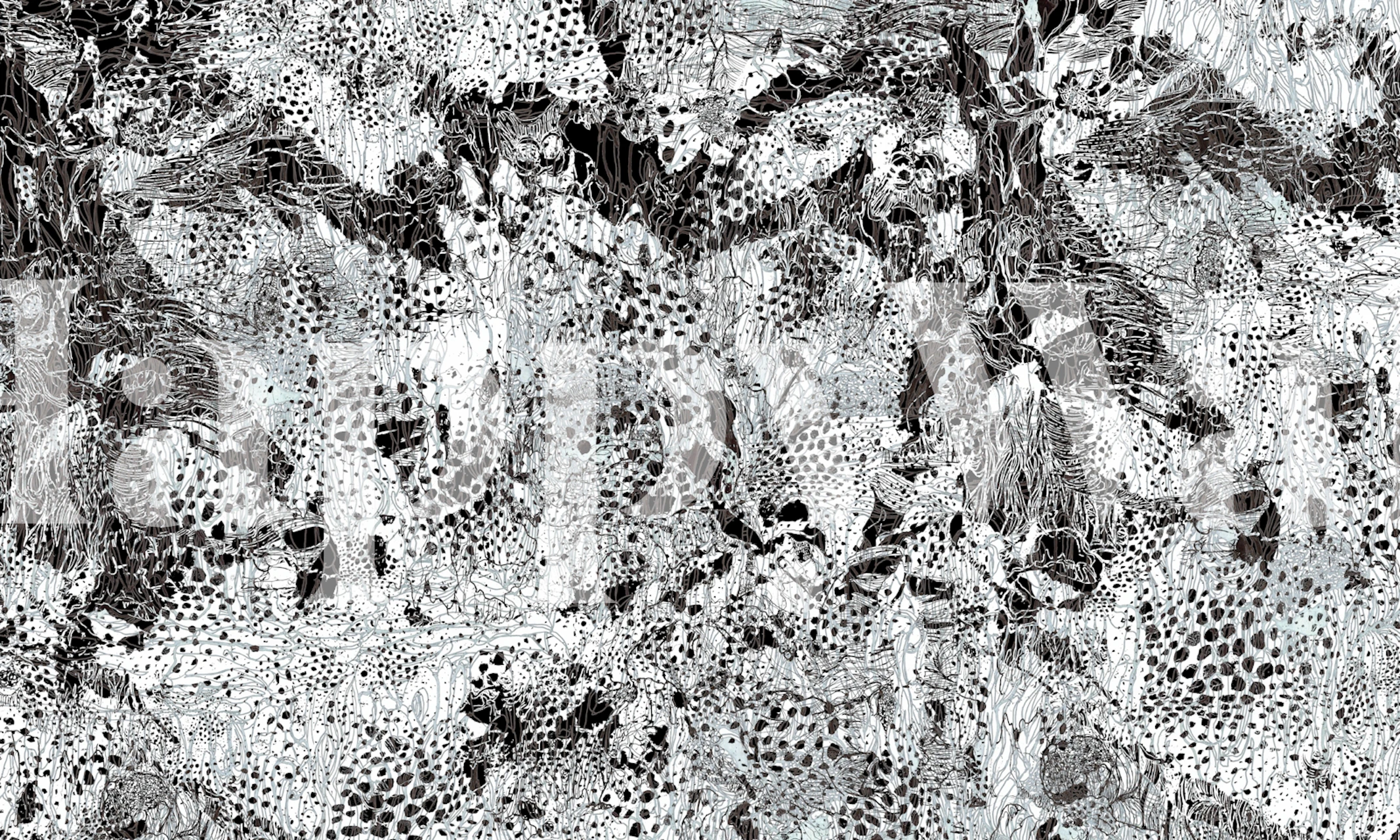 Monochrome jungle wallpaper in a modern room
