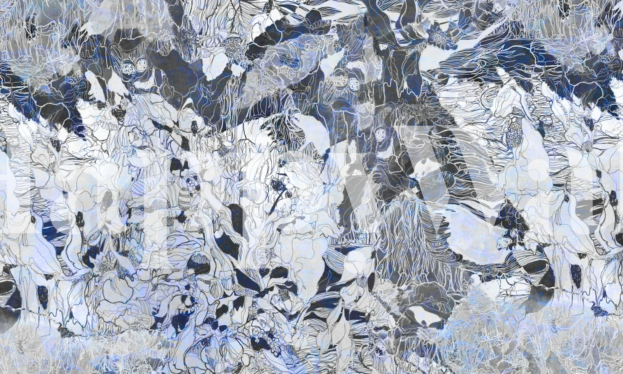 Abstract leafy wallpaper in a modern room
