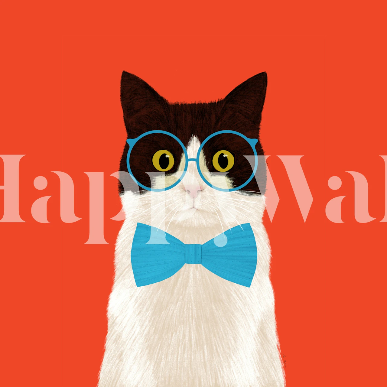 Cat wallpaper in room with blue glasses
