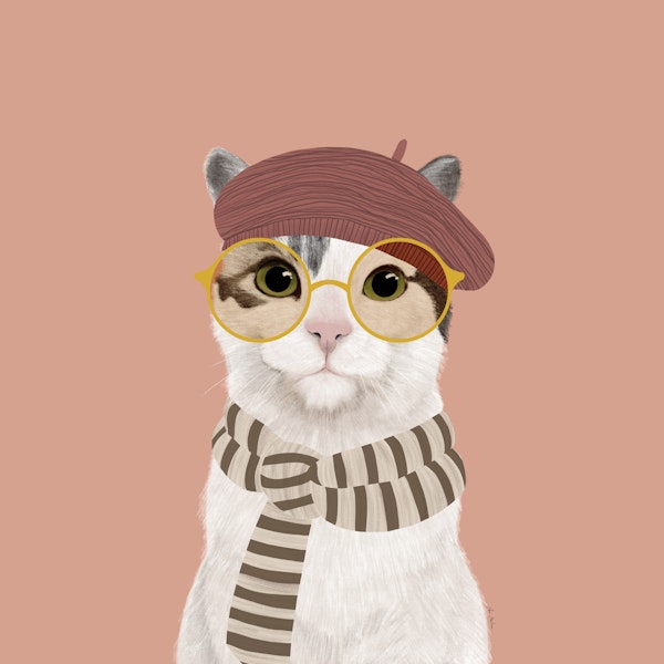 Cat with Beret and Round Glasses