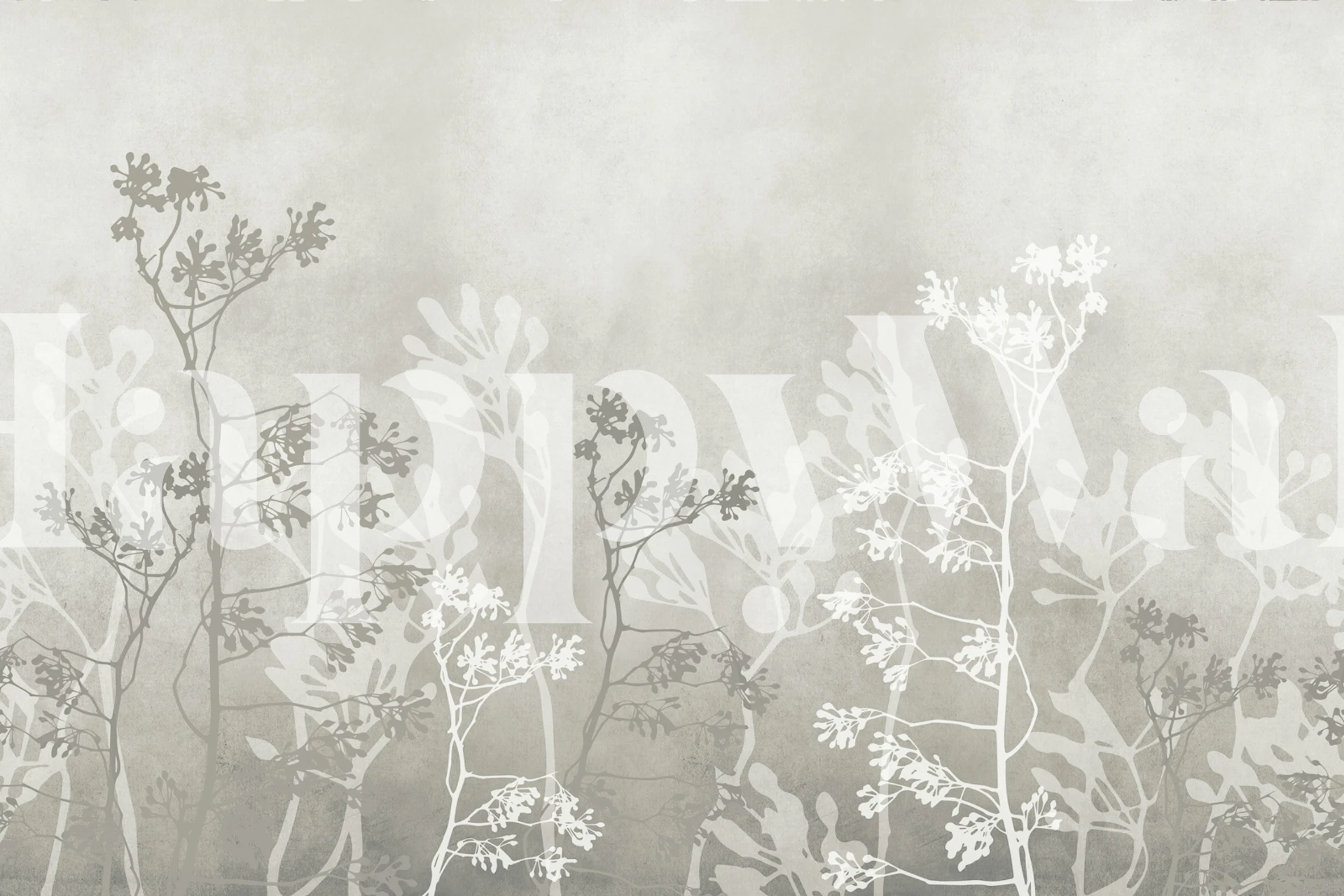 Pewter branch landscape wallpaper in a neutral room