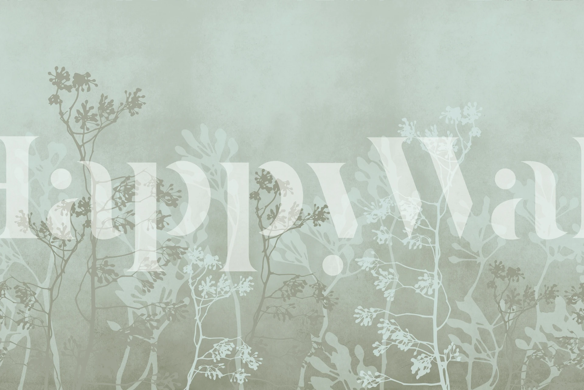 Misty green branch landscape wallpaper in a room
