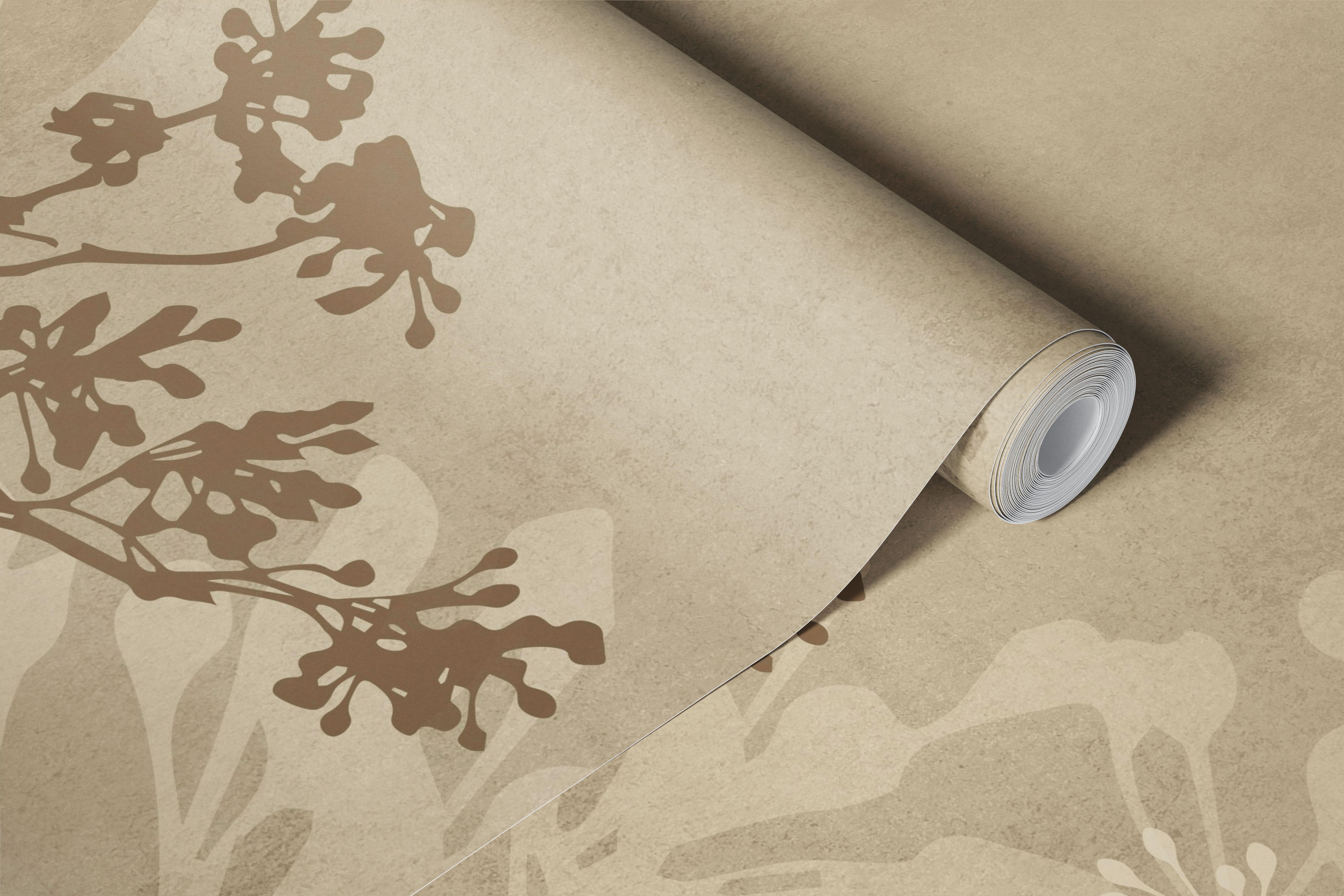 Papel pintado con paisaje de ramas en una habitación neutra