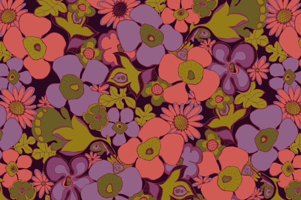 Floral Doodles olive purple