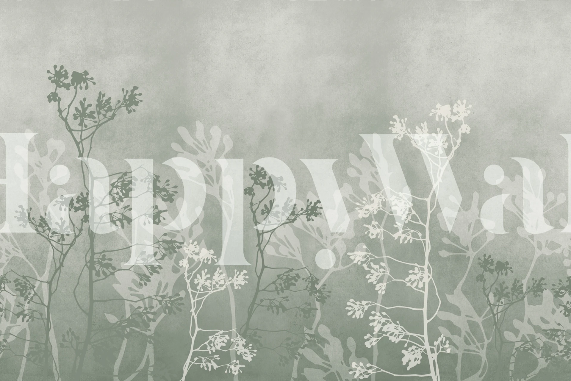 Sage branch wallpaper in a soft styled room