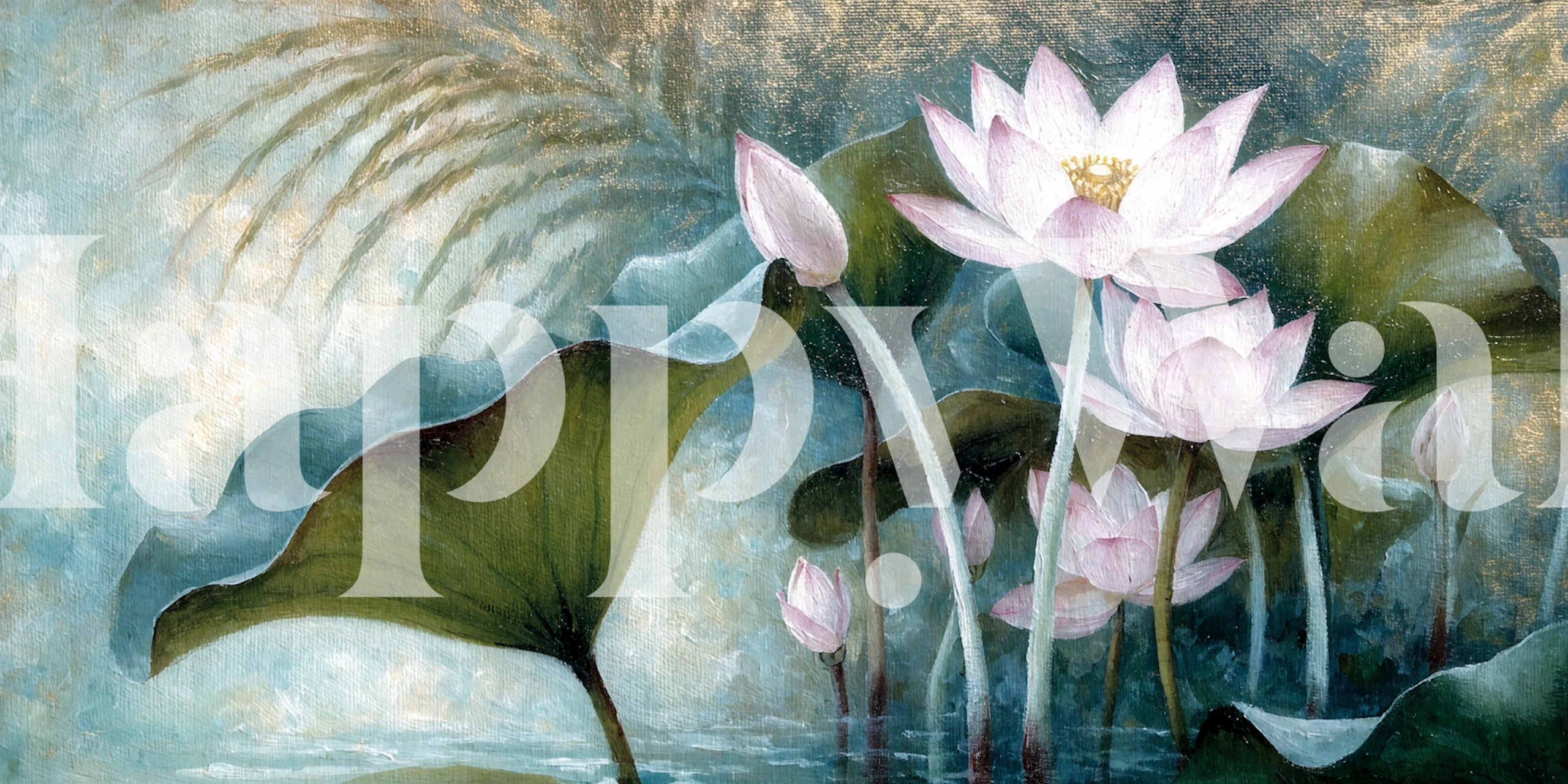 Lotus flower wallpaper in a serene room