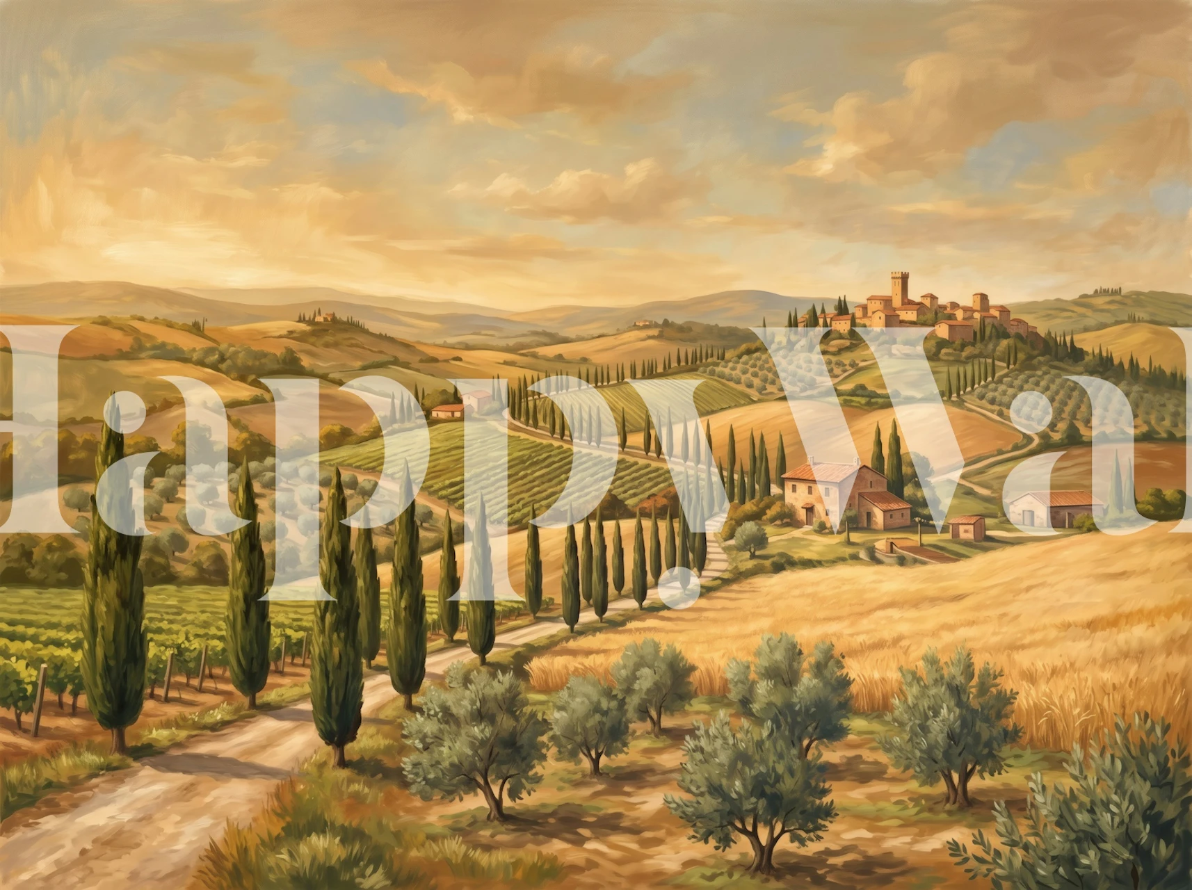 Cypress road vineyard wallpaper in a warm room