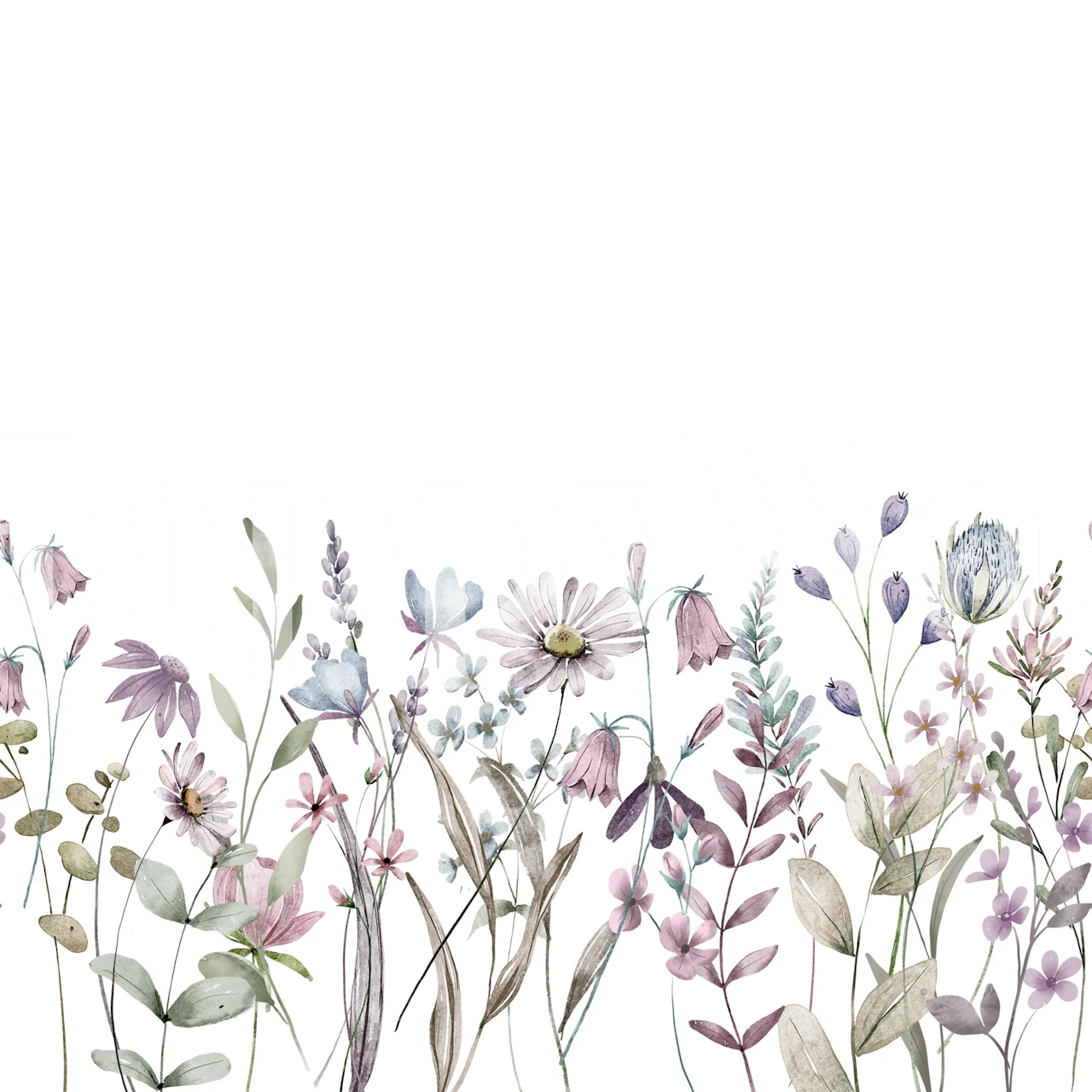 Watercolor floral border wallpaper in a bright room