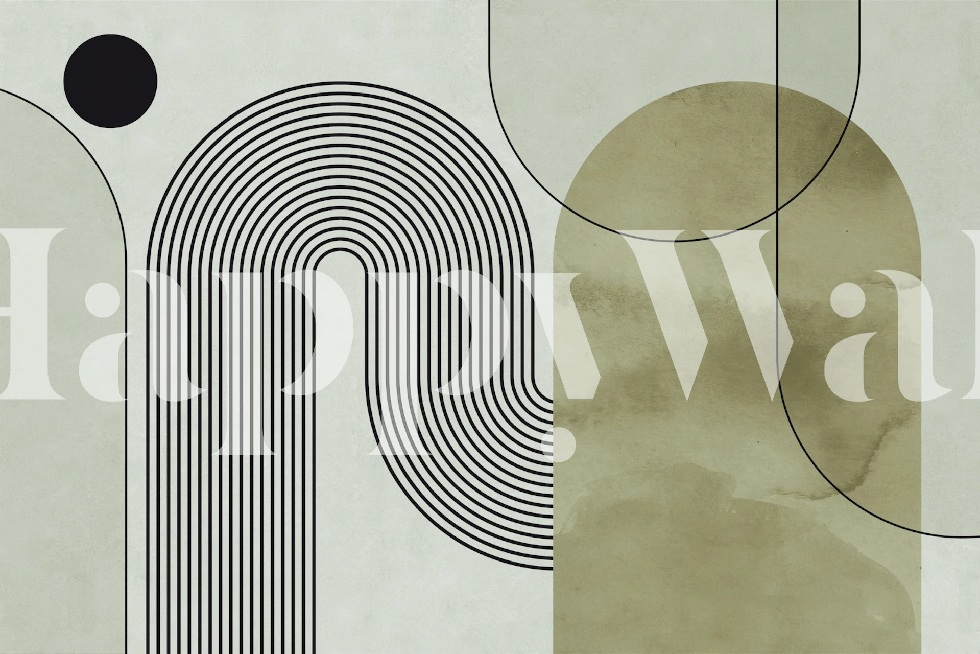 Earthy abstract arch wallpaper in a modern room