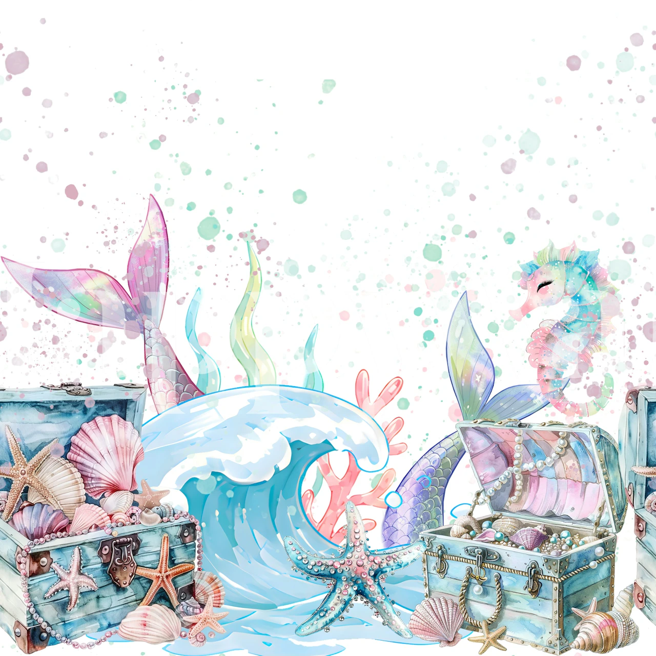 Pastel mermaid wallpaper in a coastal room
