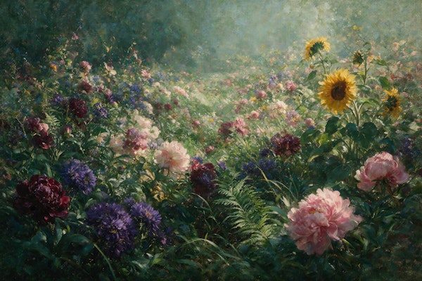 Sunlit Cottage Flower Garden